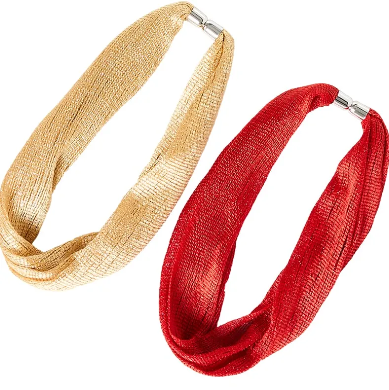 Metallic Necklace Scarf with Magnetic Clasp - Set of 2