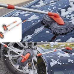 Microfiber Car Cleaning Brush with Double Mop, Extends 44