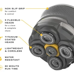Microtouch Titanium Head Shaver With 5 Flexible Heads Cordless