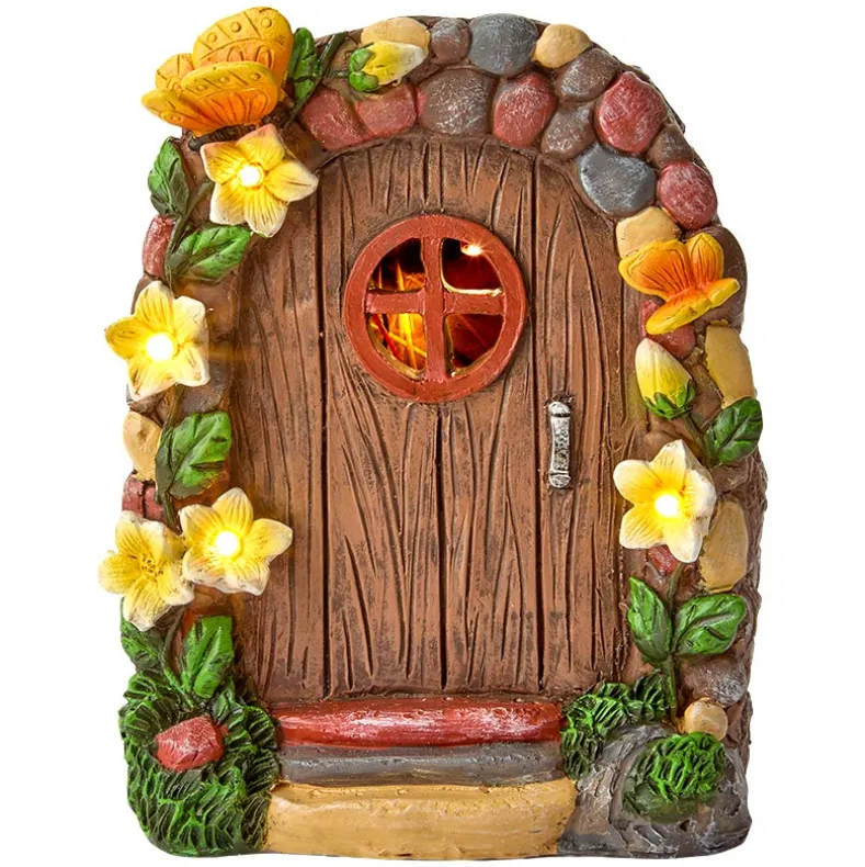 Miniature Solar Fairy Garden Door with Butterfly Accents