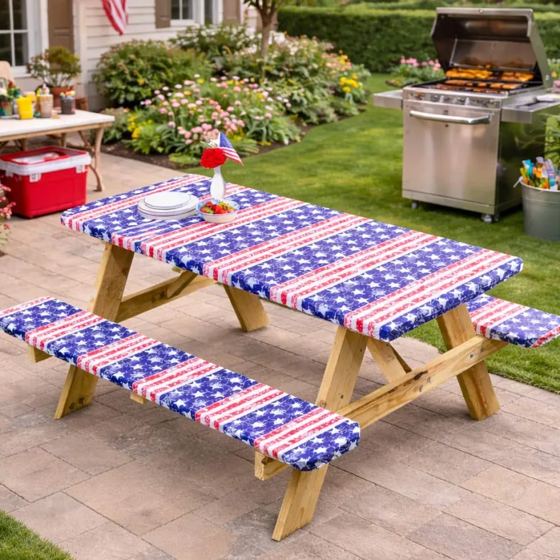 Mossy Oak Stars and Stripes 3-Pc. Vinyl Easy Fit Picnic Tablecloth