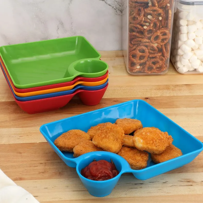 Multicolored Chip and Dip Set of 6 Divided Individual Snack Trays
