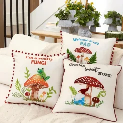 Mushroom Garden Embroidered Decorative Pillow