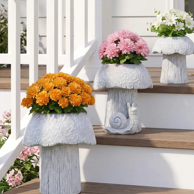 Mushroom Planter Gray Large Medium or Small Garden