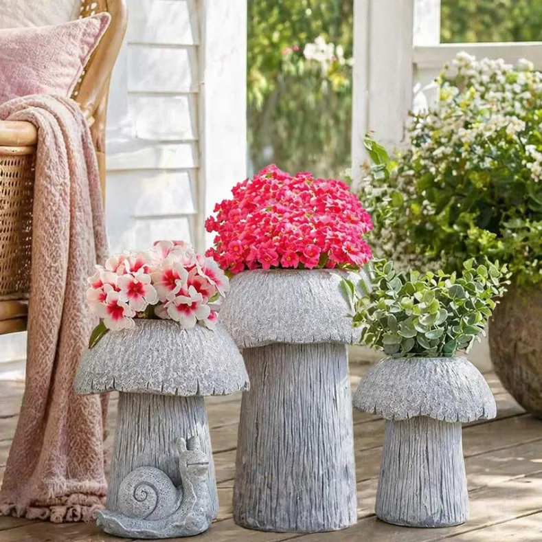 Mushroom Planter Gray Large Medium or Small Garden