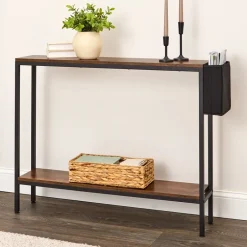 Narrow Console Table 2-Tier with Side Pocket