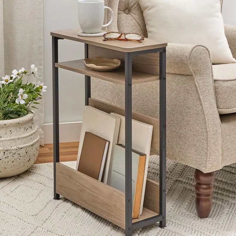 Narrow End Table with Shelf and Magazine Holder - 24"H