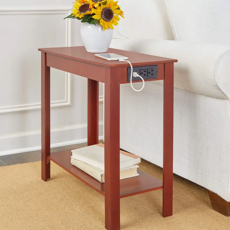 Narrow Side Table with Charging Station - USB Ports and Outlets