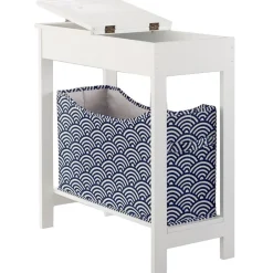 Narrow Wood Side Table with Flip-Top and Fabric Storage Bin