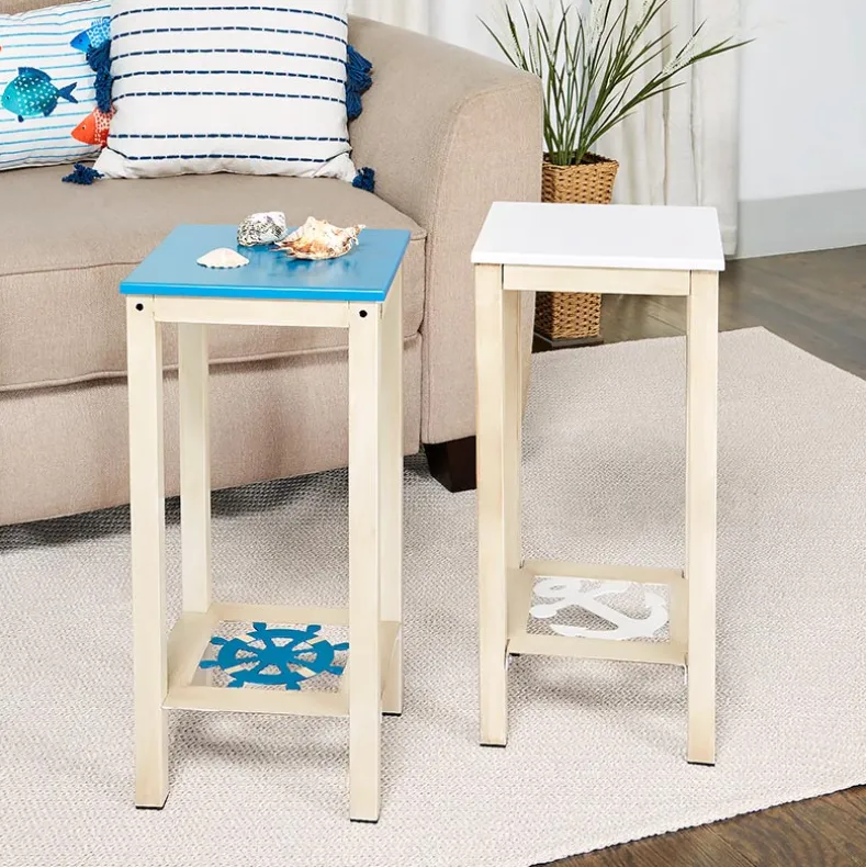 Nautical Accent Wooden End Tables - Anchor or Wheel Design