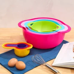 Nested Mixing Bowl and Measuring Cup Set Multicolored Plastic