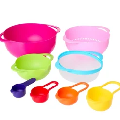 Nested Mixing Bowl and Measuring Cup Set Multicolored Plastic