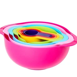 Nested Mixing Bowl and Measuring Cup Set Multicolored Plastic