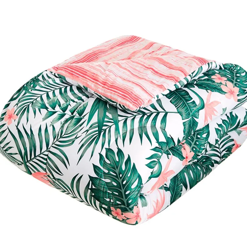 Palm Floral Reversible Full/Queen or King Comforter Set, Decorative Pillow