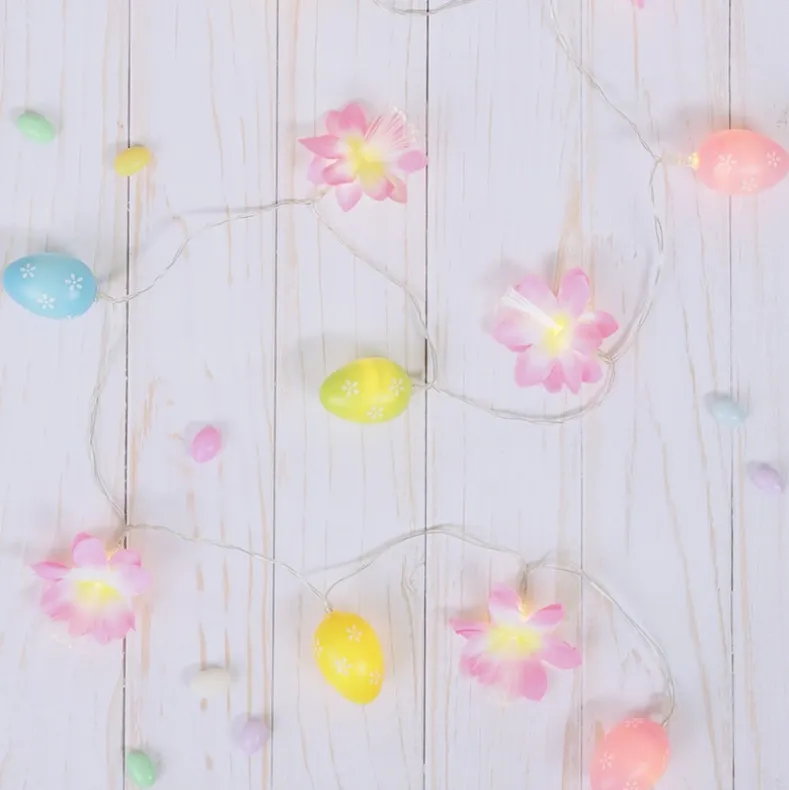 Pastel Easter Egg String Light With Flowers - Battery Operated