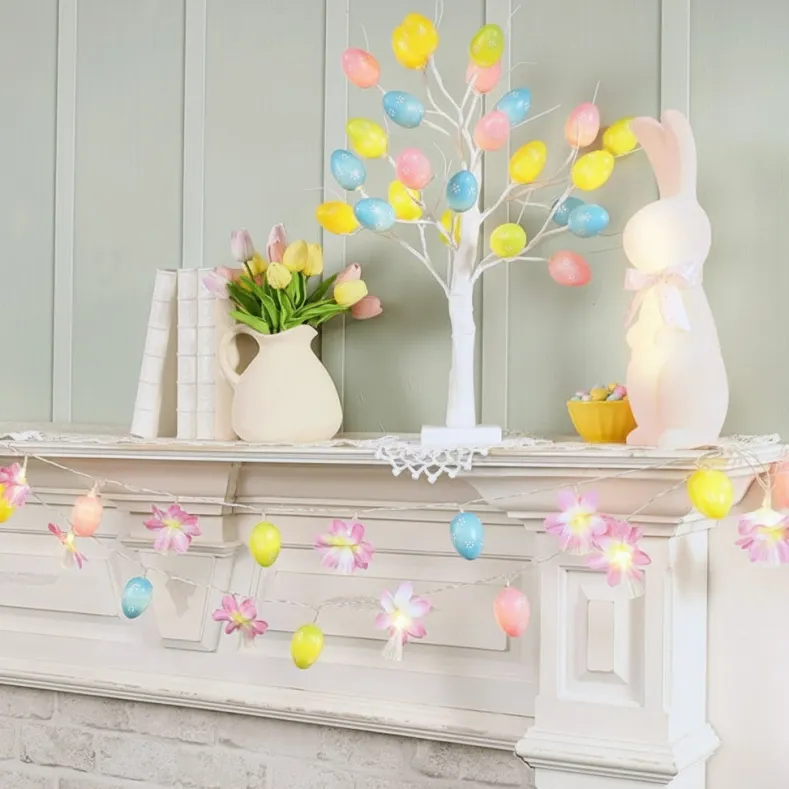 Pastel Easter Egg String Light With Flowers - Battery Operated