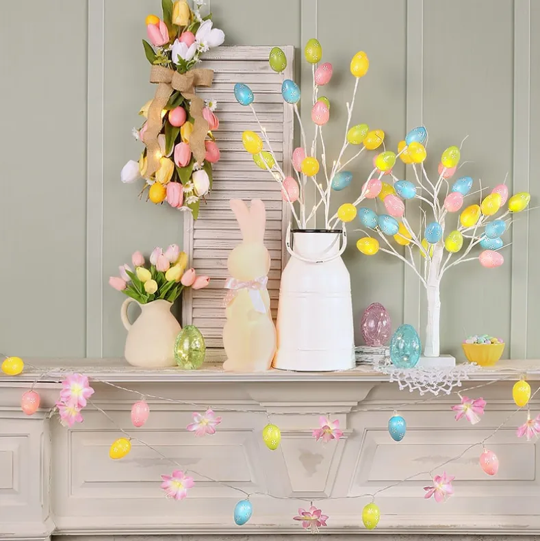 Pastel Easter Egg String Light With Flowers - Battery Operated