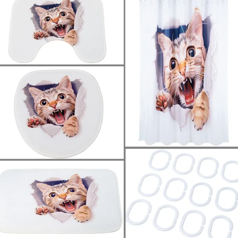 16-Pc Cat Bath Set with Memory Foam Rugs