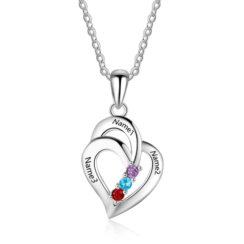 Personalized Double Heart Necklace Sterling Silver