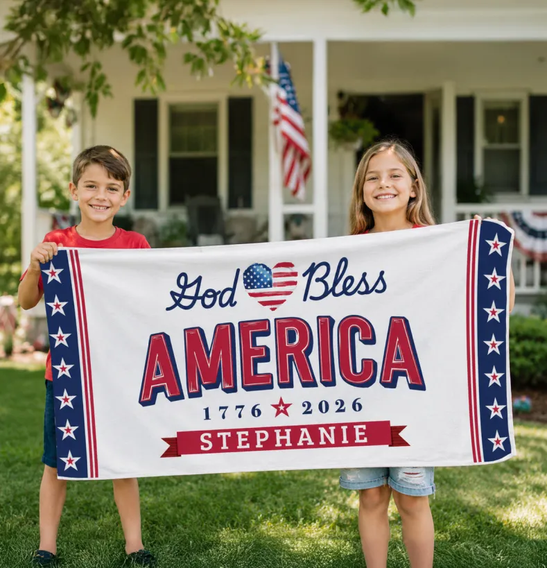 Personalized God Bless America Beach Towel