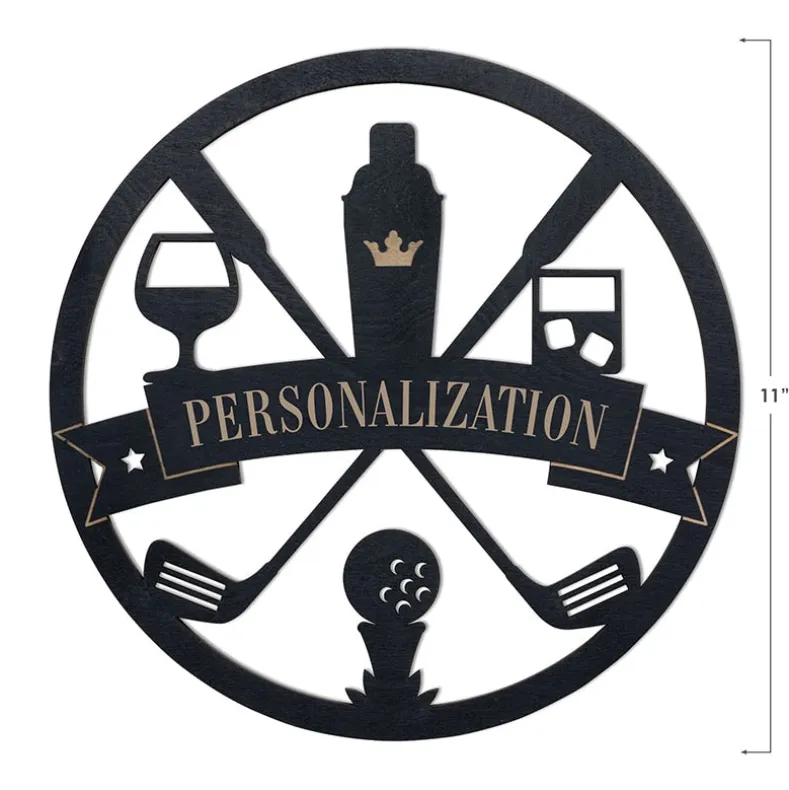 Personalized Golf and Drinks Black Wood Plaque
