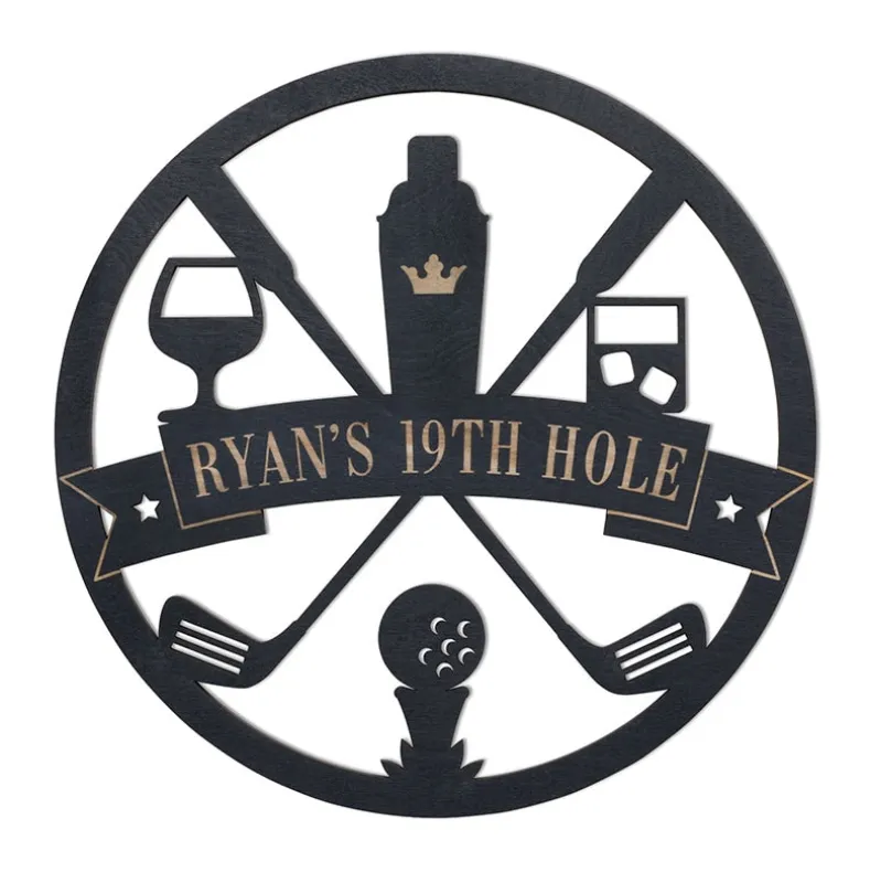 Personalized Golf and Drinks Black Wood Plaque