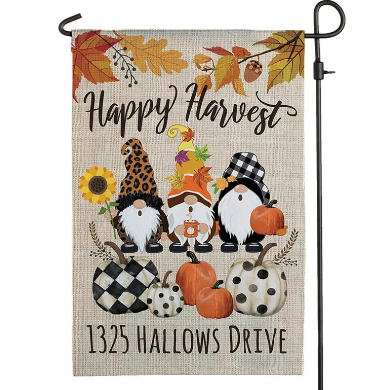 Personalized Harvest Gnome Garden Flag