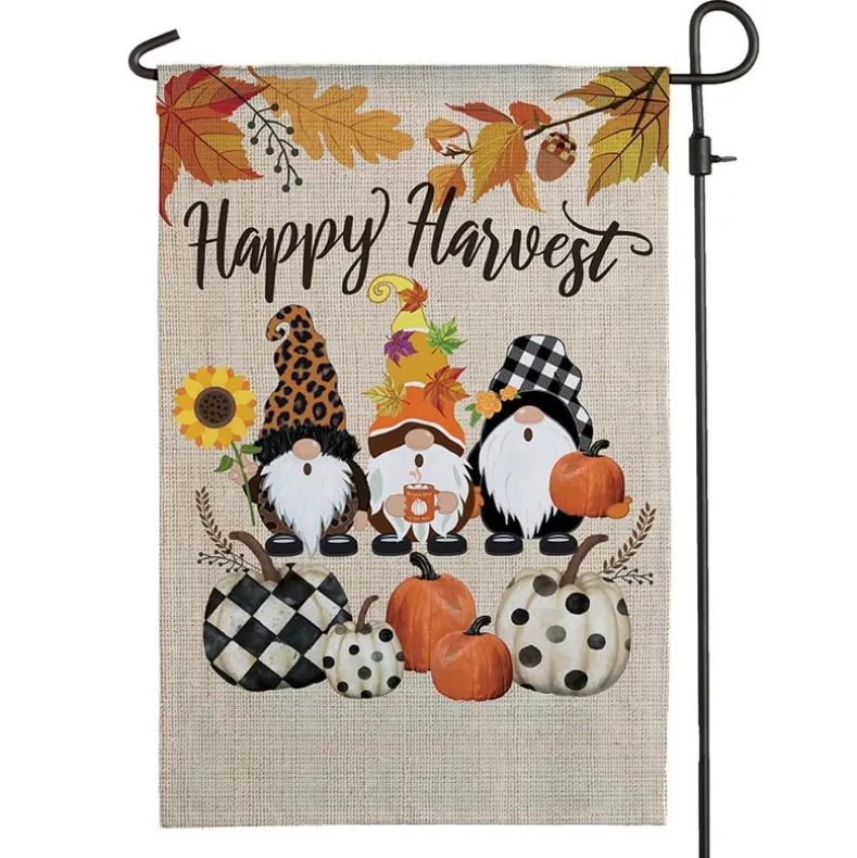 Personalized Harvest Gnome Garden Flag