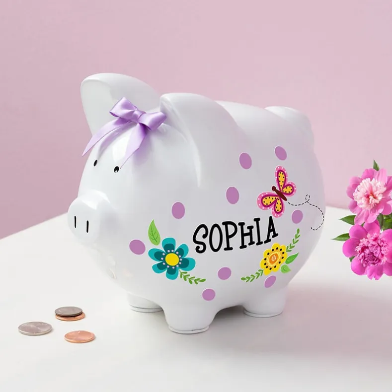 Personalized Piggy Bank White