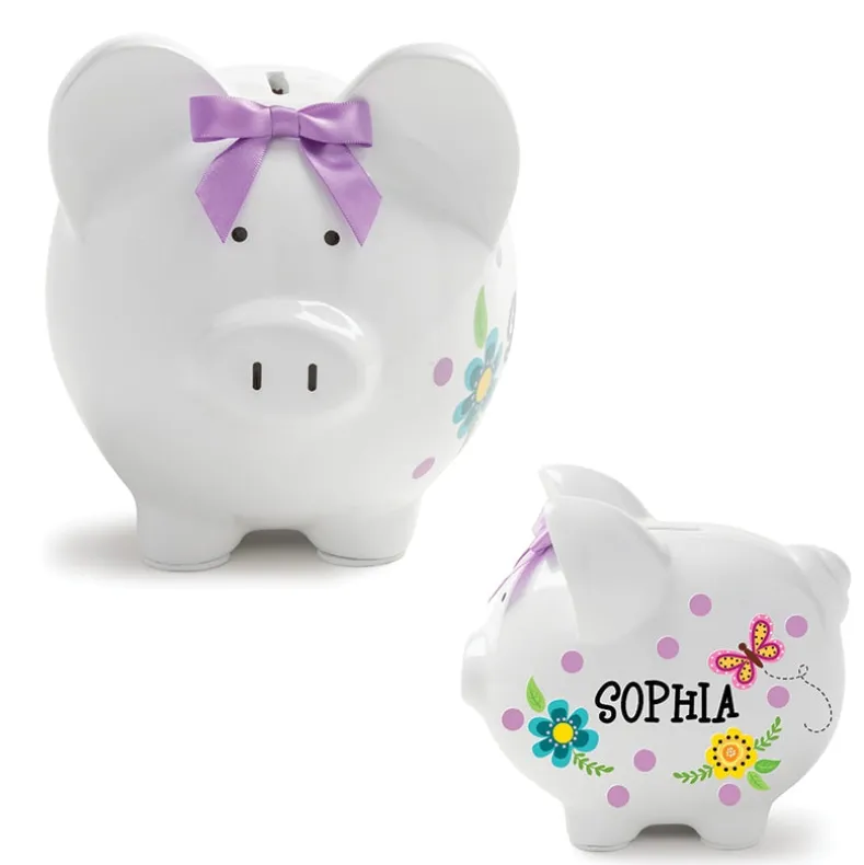 Personalized Piggy Bank White