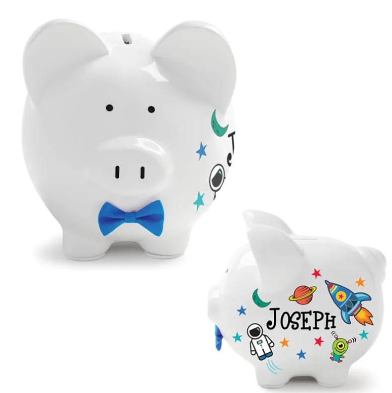 Personalized Piggy Bank White