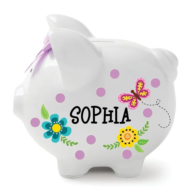 Personalized Piggy Bank White