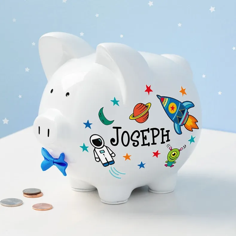 Personalized Piggy Bank White