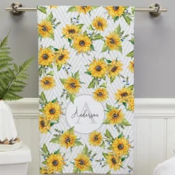 Personalized Sunflower Pattern Towel and Bath Mat