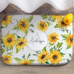 Personalized Sunflower Pattern Towel and Bath Mat