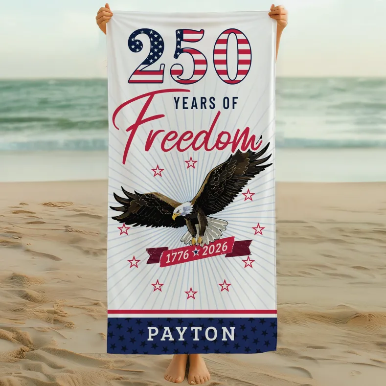 Personalized 250 Years of Freedom Eagle Beach Towel