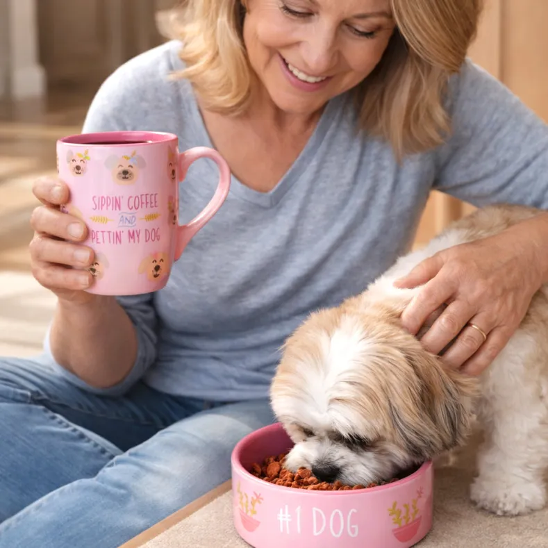 Pet Lover Dog Bowl and Coffee Mug Matching Gift Set