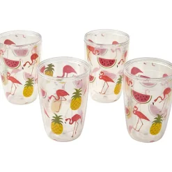Plastic 16oz Insulated Tumbler Set of 4 Flamingo or Flipflops
