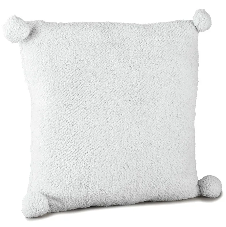 Pom-Pom Faux Shearling Gray Throw Pillow