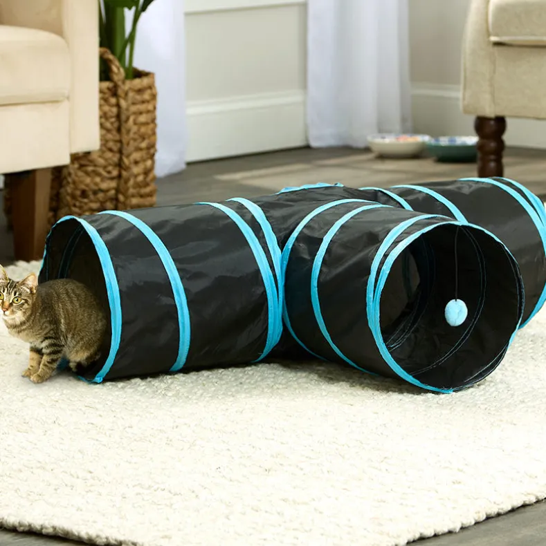 Pop-Up Cat Tunnel With Pom-Pom Teaser Toy Compact Collapsible Design