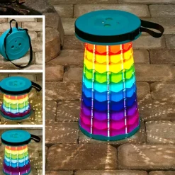 Portable Folding Stool With LED Light Height Adjustable Retractable