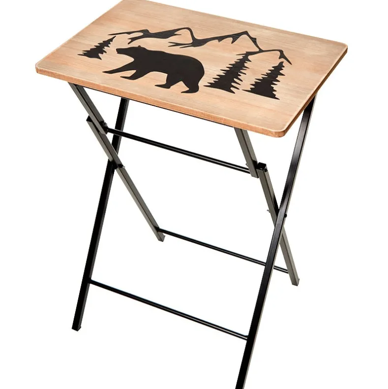 Portable Wood Folding Tray Table with Lodge Design - Bear or Deer