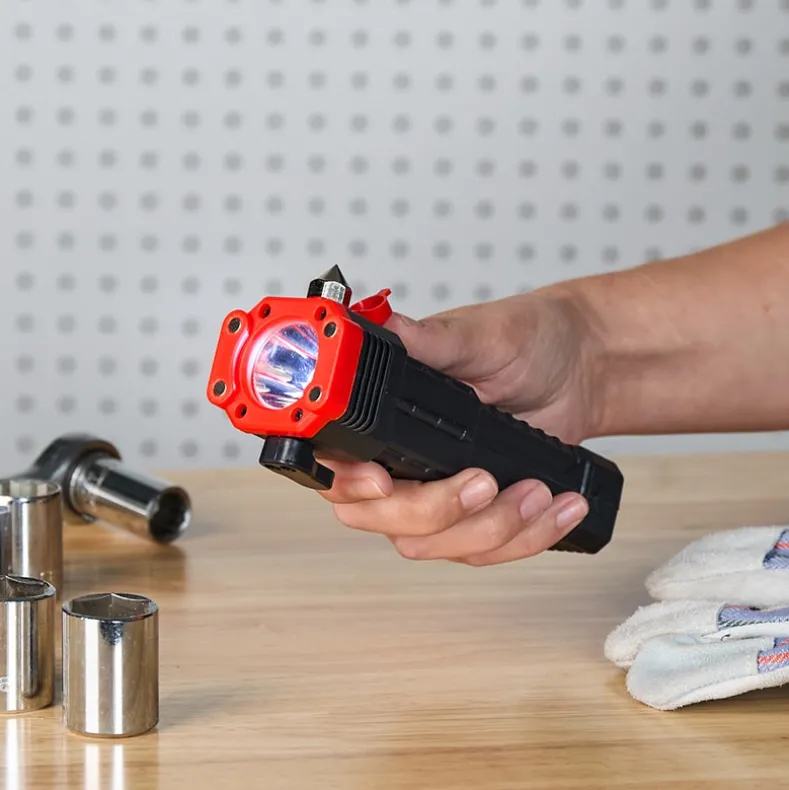 Rechargeable COB Flashlight With Safety Hammer and Blade