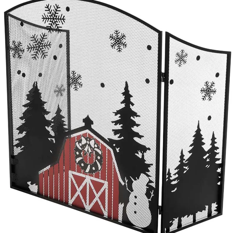 Red Barn Christmas Fireplace Screen