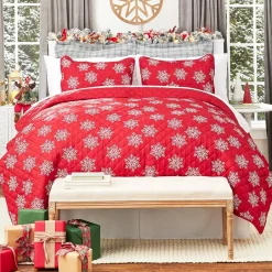 Red Snowflake Full/Queen Quilt Set with Shams