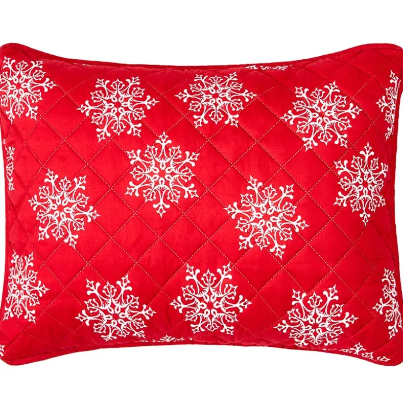 Red Snowflake Full/Queen Quilt Set with Shams
