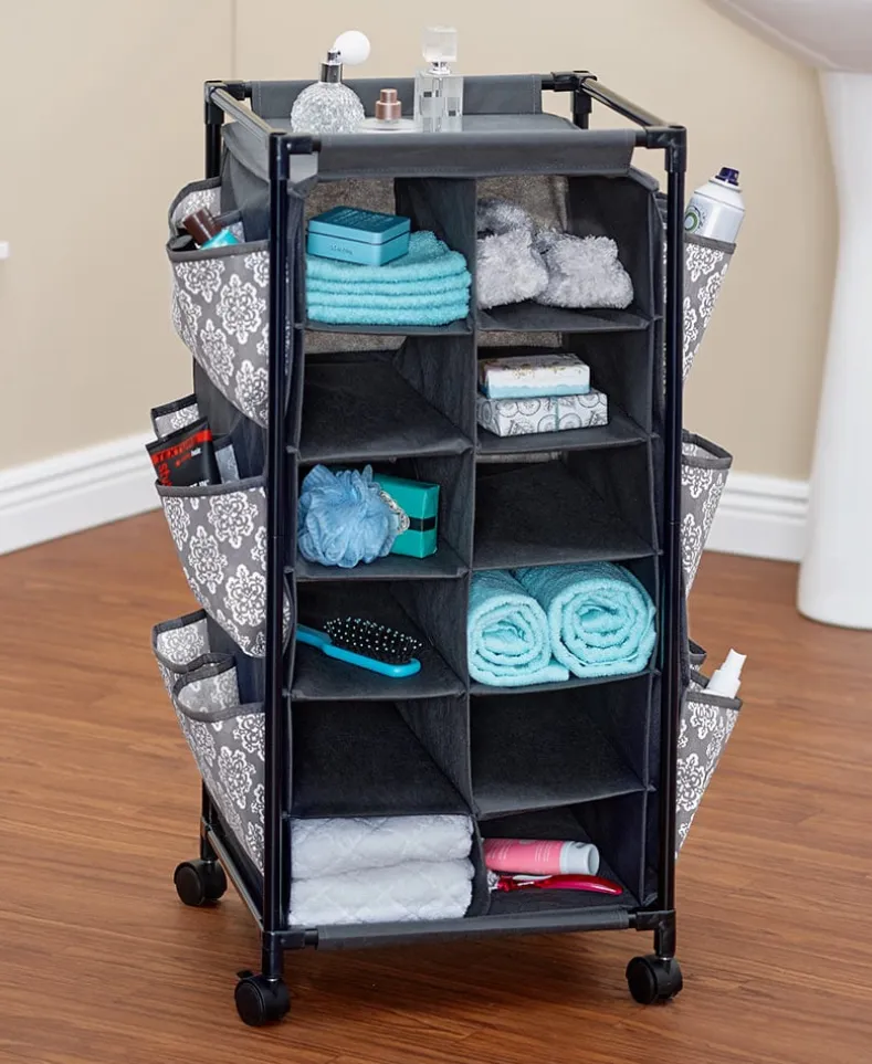 Rolling Shoe Storage Unit with Fabric Cubbies