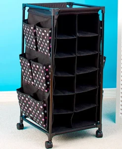 Rolling Shoe Storage Unit with Fabric Cubbies