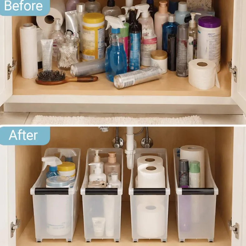 Rolling Slim Household Storage Bin with Handle