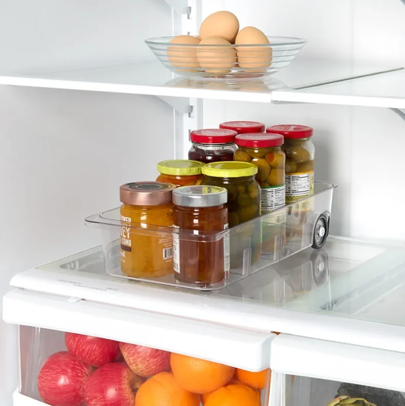 Roll Out Refrigerator Organizer Storage Drawer with Dividers